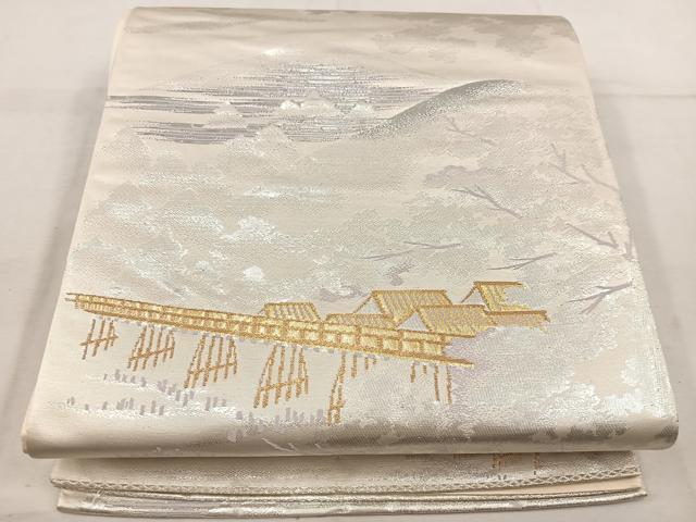 平和屋着物◎六通柄袋帯 遠山風景文 金銀糸 正絹 逸品 未使用 BAAV9347mz