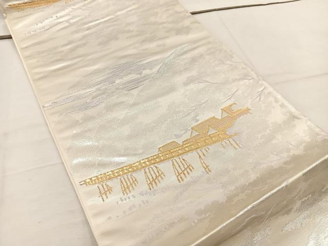 平和屋着物◎六通柄袋帯 遠山風景文 金銀糸 正絹 逸品 未使用 BAAV9347mz