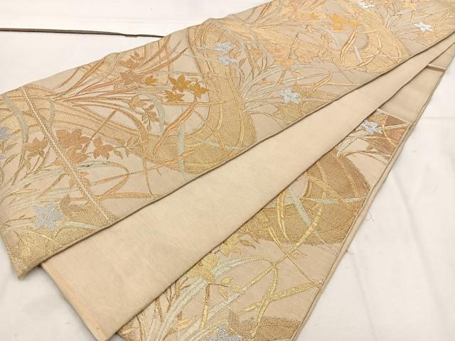 平和屋着物◎六通柄 京袋帯 本袋帯 流水花文 正絹 逸品 BAAV9358mz