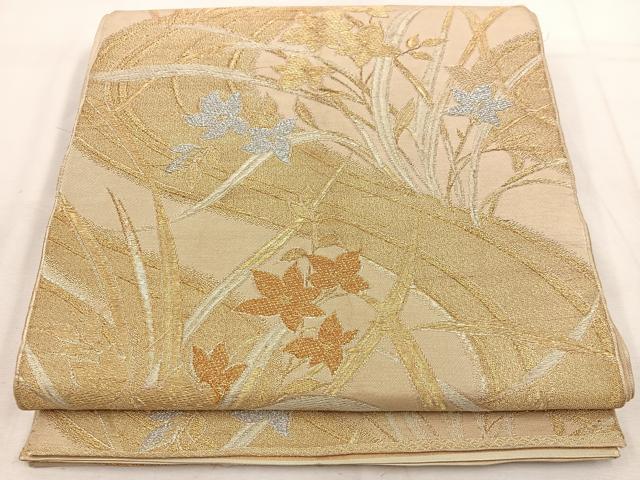 平和屋着物◎六通柄 京袋帯 本袋帯 流水花文 正絹 逸品 BAAV9358mz
