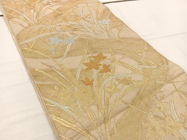 平和屋着物◎六通柄 京袋帯 本袋帯 流水花文 正絹 逸品 BAAV9358mz