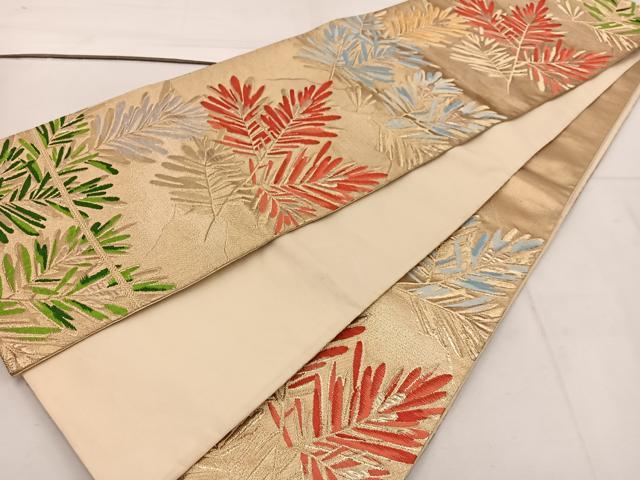 平和屋着物◎六通柄袋帯 草葉文 金糸 正絹 逸品 BAAV9359mz