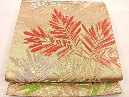 平和屋着物◎六通柄袋帯 草葉文 金糸 正絹 逸品 BAAV9359mz