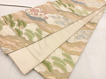 平和屋着物◎六通柄 京袋帯 唐織 枝梅文 金糸 正絹 逸品 BAAV9360mz