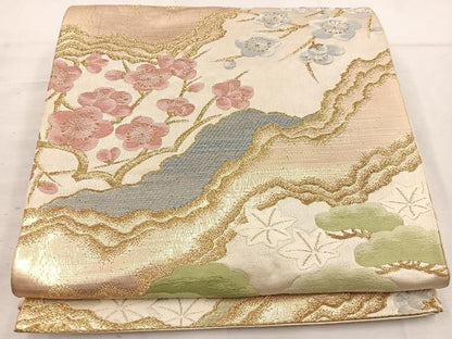 平和屋着物◎六通柄 京袋帯 唐織 枝梅文 金糸 正絹 逸品 BAAV9360mz