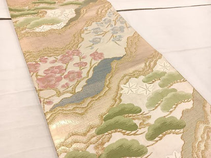 平和屋着物◎六通柄 京袋帯 唐織 枝梅文 金糸 正絹 逸品 BAAV9360mz