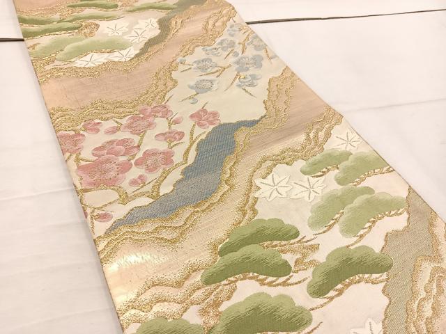 平和屋着物◎六通柄 京袋帯 唐織 枝梅文 金糸 正絹 逸品 BAAV9360mz