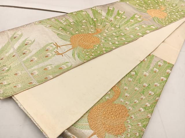 平和屋着物◎六通柄袋帯　孔雀　やまとオリジナル　金銀糸　正絹　逸品　BAAV9368mz