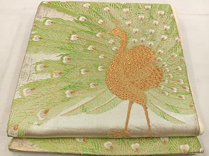 平和屋着物◎六通柄袋帯　孔雀　やまとオリジナル　金銀糸　正絹　逸品　BAAV9368mz