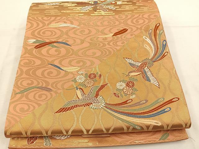 平和屋着物◎六通柄袋帯 唐織 花喰い鳥 正絹 逸品 BAAV9369mz