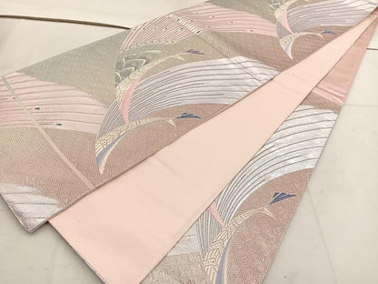 平和屋着物◎六通柄袋帯　唐織　孔雀　銀糸　正絹　逸品　BAAV9380mz
