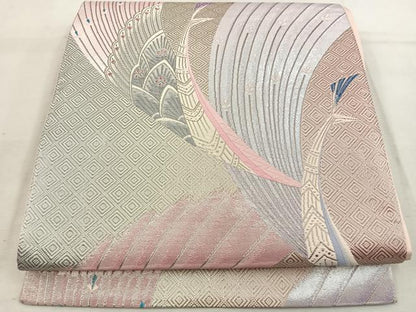 平和屋着物◎六通柄袋帯　唐織　孔雀　銀糸　正絹　逸品　BAAV9380mz