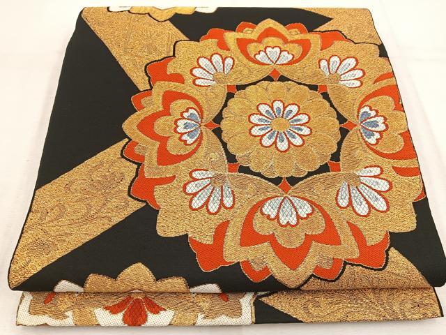 平和屋着物◎六通柄　本袋帯　宝相華　黒地　金糸　BAAV9381mz