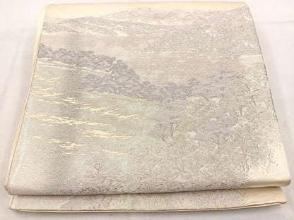 平和屋着物◎六通柄袋帯　唐織　遠山文　銀糸　正絹　逸品　BAAV9383mz