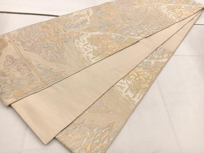 平和屋着物◎六通柄袋帯 流水樹林文 金糸 正絹 逸品 BAAV9386mz
