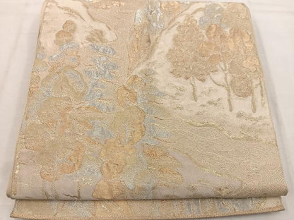平和屋着物◎六通柄袋帯 流水樹林文 金糸 正絹 逸品 BAAV9386mz