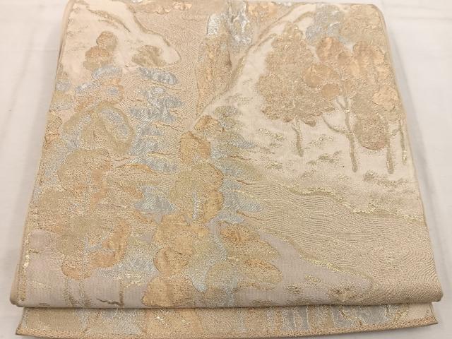 平和屋着物◎六通柄袋帯 流水樹林文 金糸 正絹 逸品 BAAV9386mz