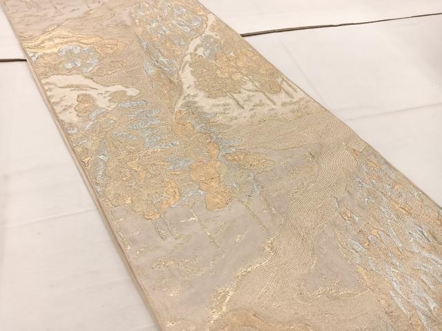 平和屋着物◎六通柄袋帯 流水樹林文 金糸 正絹 逸品 BAAV9386mz
