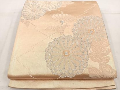 平和屋着物◎六通柄袋帯　松皮菱菊花文　銀糸　正絹　逸品　BAAV9387mz