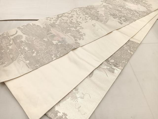 平和屋着物◎六通柄袋帯　唐織　孔雀花文　銀糸　正絹　逸品　BAAV9389mz
