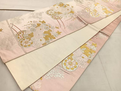 平和屋着物◎六通柄袋帯　唐織　花車文　金銀糸　正絹　逸品　BAAV9394mz