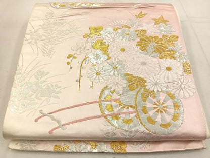 平和屋着物◎六通柄袋帯　唐織　花車文　金銀糸　正絹　逸品　BAAV9394mz