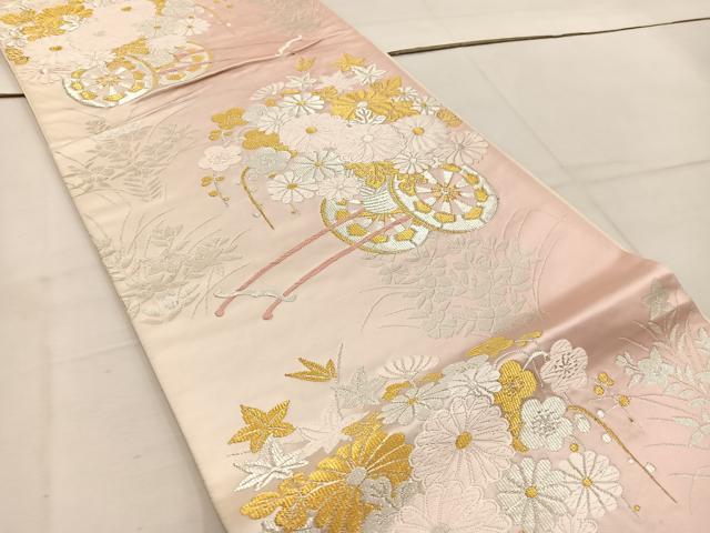平和屋着物◎六通柄袋帯　唐織　花車文　金銀糸　正絹　逸品　BAAV9394mz