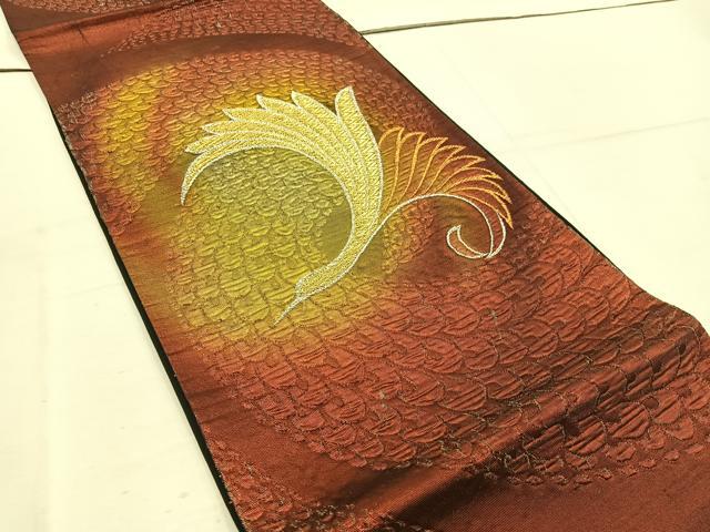 平和屋着物◎六通柄袋帯 孔雀羽飛鶴文 金銀糸 正絹 逸品 BAAV9399mz