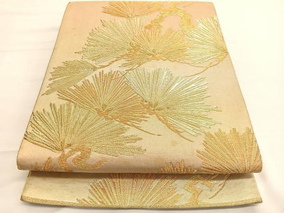平和屋着物◎六通柄袋帯　松　金糸　正絹　逸品　BAAV9406hv