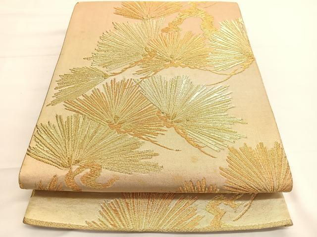 平和屋着物◎六通柄袋帯　松　金糸　正絹　逸品　BAAV9406hv