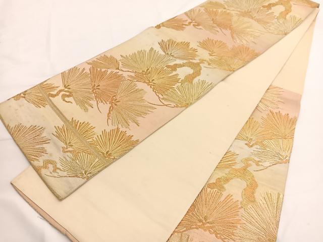 平和屋着物◎六通柄袋帯　松　金糸　正絹　逸品　BAAV9406hv