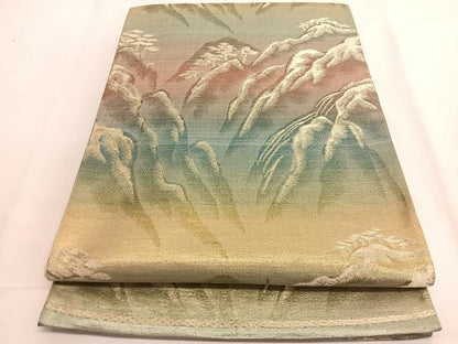 平和屋着物◎六通柄袋帯　遠山文　金糸　正絹　逸品　BAAV9456hv