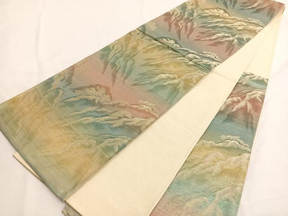 平和屋着物◎六通柄袋帯　遠山文　金糸　正絹　逸品　BAAV9456hv