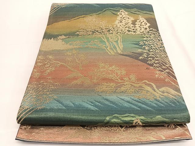 平和屋着物◎六通柄袋帯　遠山風景文　金糸　正絹　逸品　BAAV9459hv