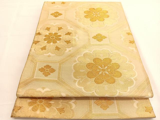 平和屋着物◎六通柄袋帯　蜀江花文　金糸　正絹　逸品　BAAV9466hv