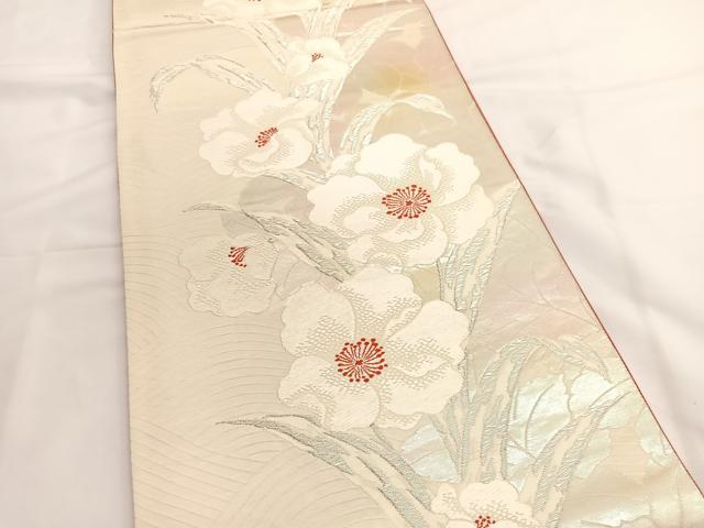 平和屋着物◎六通柄袋帯　唐織　草花文　銀糸　正絹　逸品　BAAV9471hv