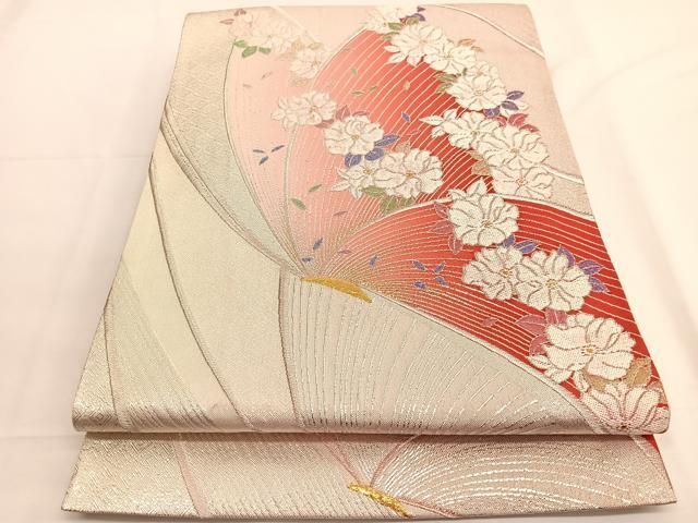 平和屋着物◎六通柄袋帯　唐織　花蝶文　金銀糸　正絹　逸品　BAAV9475hv