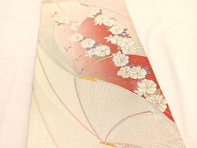 平和屋着物◎六通柄袋帯　唐織　花蝶文　金銀糸　正絹　逸品　BAAV9475hv