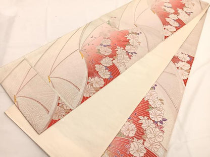 平和屋着物◎六通柄袋帯　唐織　花蝶文　金銀糸　正絹　逸品　BAAV9475hv