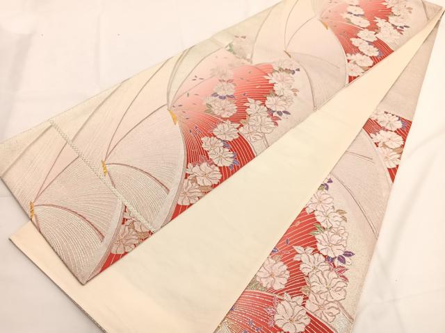 平和屋着物◎六通柄袋帯　唐織　花蝶文　金銀糸　正絹　逸品　BAAV9475hv