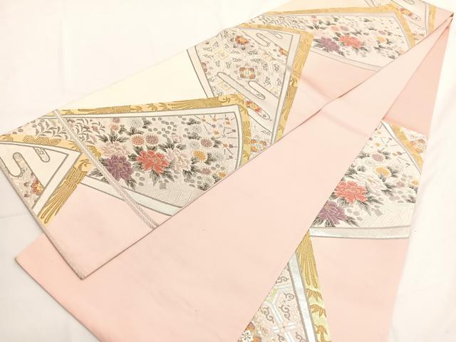 平和屋着物◎六通柄袋帯 唐織 鳳凰扇面花文 金銀糸 正絹 逸品 BAAV9476hv