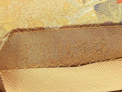 平和屋着物◎光悦佐賀錦 六通柄袋帯 飛鶴樹林文 金糸 正絹 逸品 BAAV9478hv
