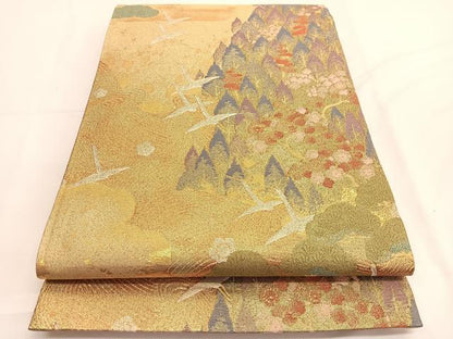 平和屋着物◎光悦佐賀錦 六通柄袋帯 飛鶴樹林文 金糸 正絹 逸品 BAAV9478hv