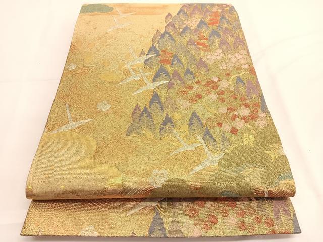 平和屋着物◎光悦佐賀錦 六通柄袋帯 飛鶴樹林文 金糸 正絹 逸品 BAAV9478hv