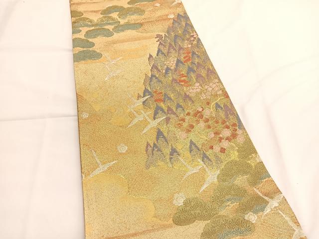 平和屋着物◎光悦佐賀錦 六通柄袋帯 飛鶴樹林文 金糸 正絹 逸品 BAAV9478hv