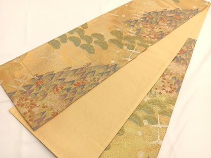 平和屋着物◎光悦佐賀錦 六通柄袋帯 飛鶴樹林文 金糸 正絹 逸品 BAAV9478hv