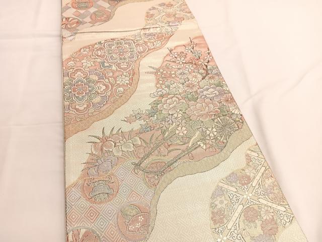 平和屋着物◎別織佐賀錦 六通柄袋帯 九百織 道長花車文 金銀糸 正絹 逸品 BAAV9482hv