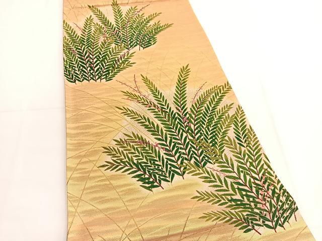 平和屋着物◎六通柄袋帯　唐織　南天文　金糸　正絹　逸品　BAAV9495hv