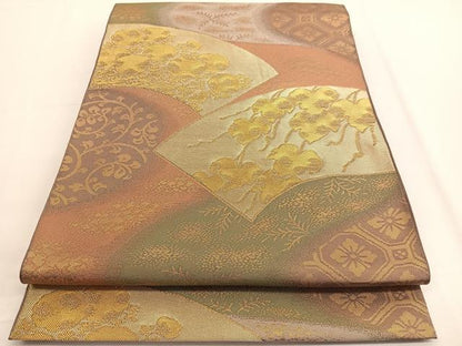 平和屋着物◎全通柄 本袋帯 地紙草花文 金糸 正絹 逸品 BAAV9501hv