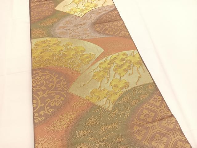 平和屋着物◎全通柄 本袋帯 地紙草花文 金糸 正絹 逸品 BAAV9501hv